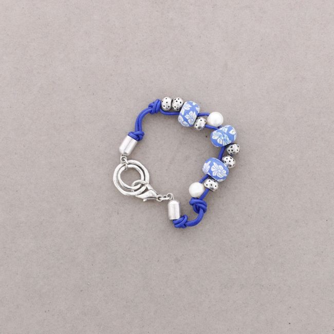 LEATHER BRACELET WITH METAL BEADS AND FIMO