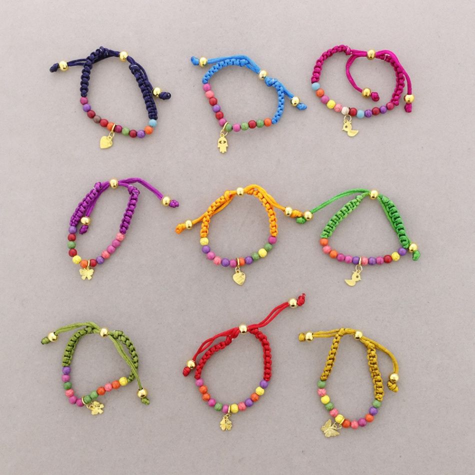 PULSERA ANUDADA CUENTAS METAL PIEDRAS