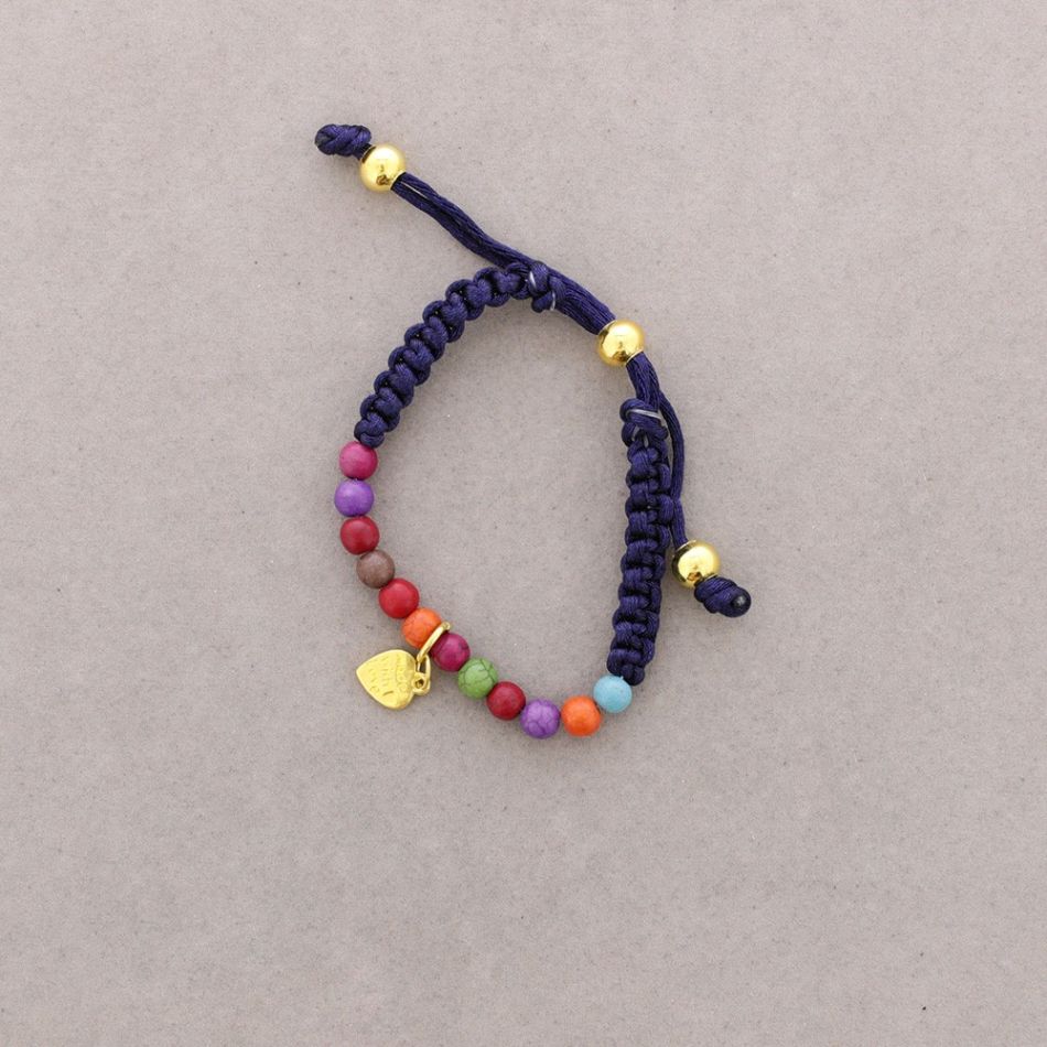 PULSERA ANUDADA CUENTAS METAL PIEDRAS