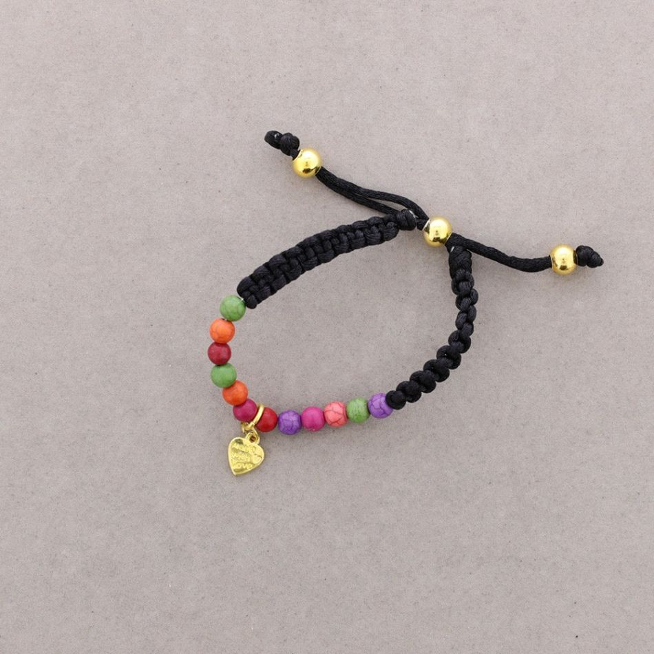 PULSERA ANUDADA CUENTAS METAL PIEDRAS
