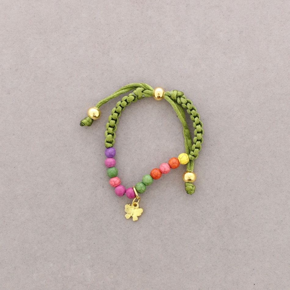 PULSERA ANUDADA CUENTAS METAL PIEDRAS
