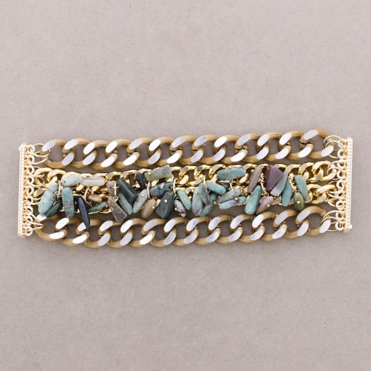 PULSERA ANCHA ESLABONES PIEDRAS