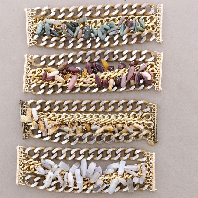 PULSERA ANCHA ESLABONES PIEDRAS