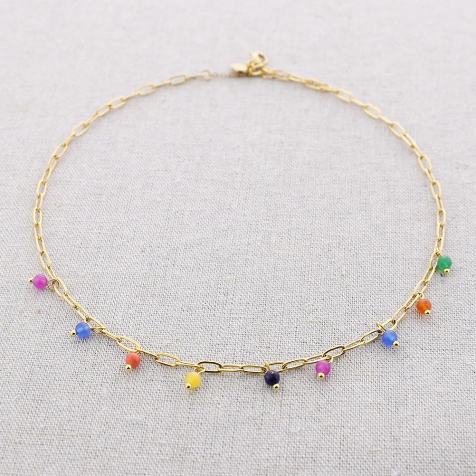 PENDANT STEEL SHORT NECKLACE WITH FACETED CRYSTALS