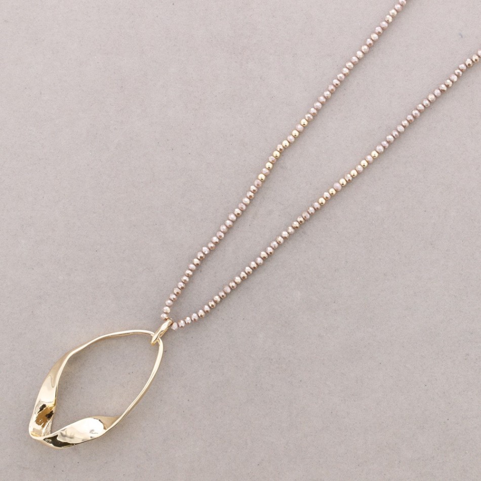 LONG NECKLACE WITH FACETED CRYSTALS AND IRREGULAR RING PENDANT