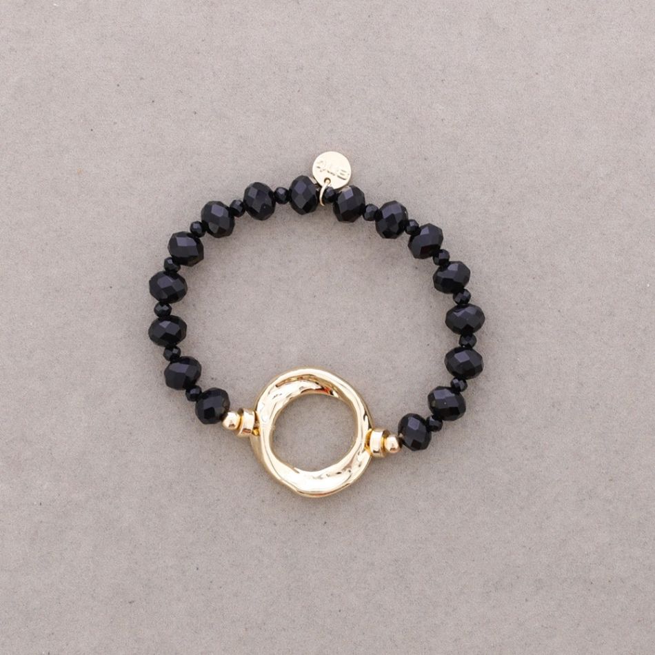 ELASTIC BRACELET WITH CRYSTALS AND METAL RING