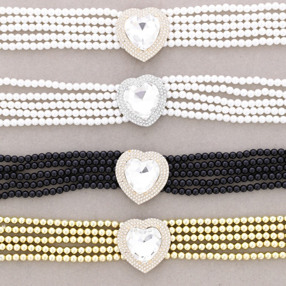CHOKER 5 FILAS CORAZÓN BOLAS