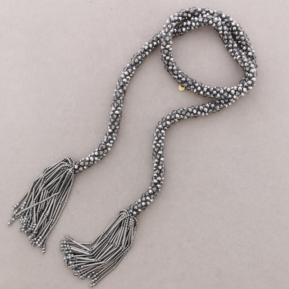 COLLAR LARGO ABIERTO CRISTALES ABALORIOS 126CM*6MM