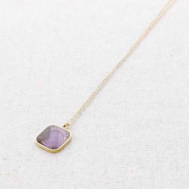 STONE MEDAL PENDANT STEEL SHORT NECKLACE