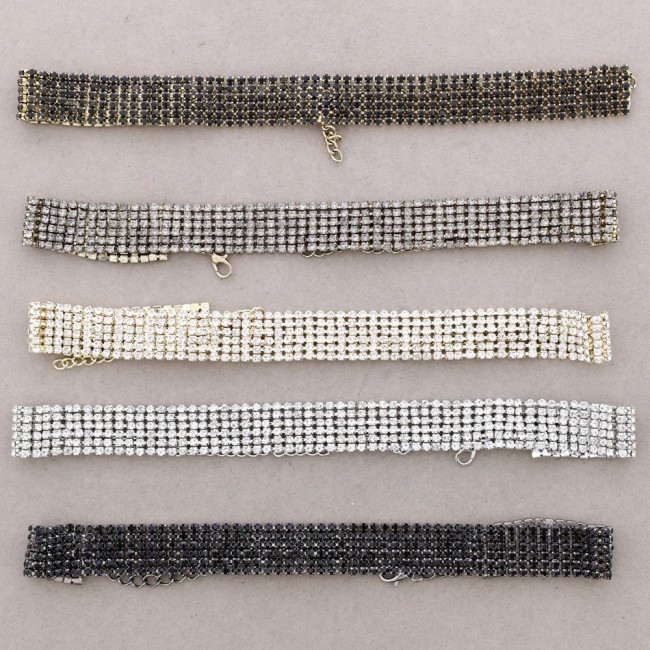 CHOKER 6 FILAS METAL CRISTALES
