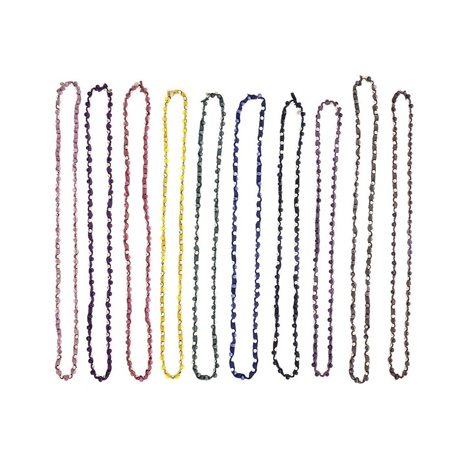 LONG TUBE NECKLACE WITH METAL IMITATION BEADS STONES