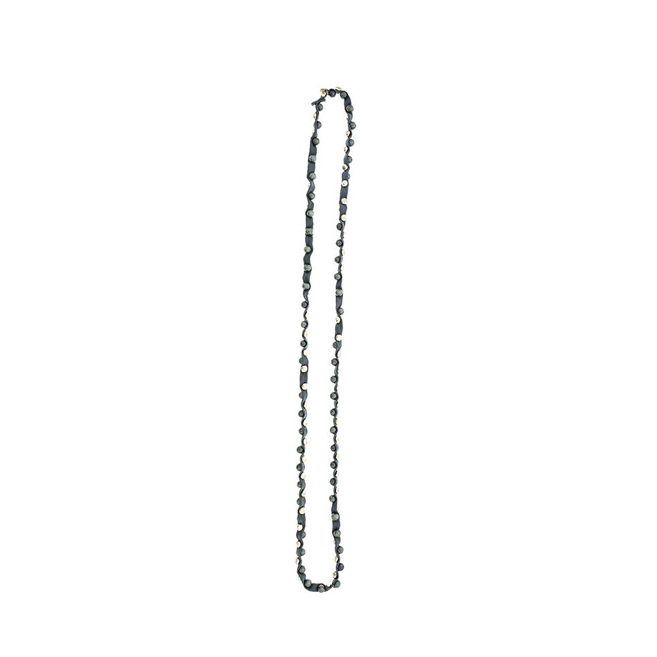 COLLAR LARGO TUBO LAZO PIEDRAS CUENTAS IMITACIÓN METAL