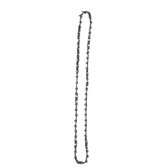 LONG TUBE NECKLACE WITH METAL IMITATION BEADS STONES