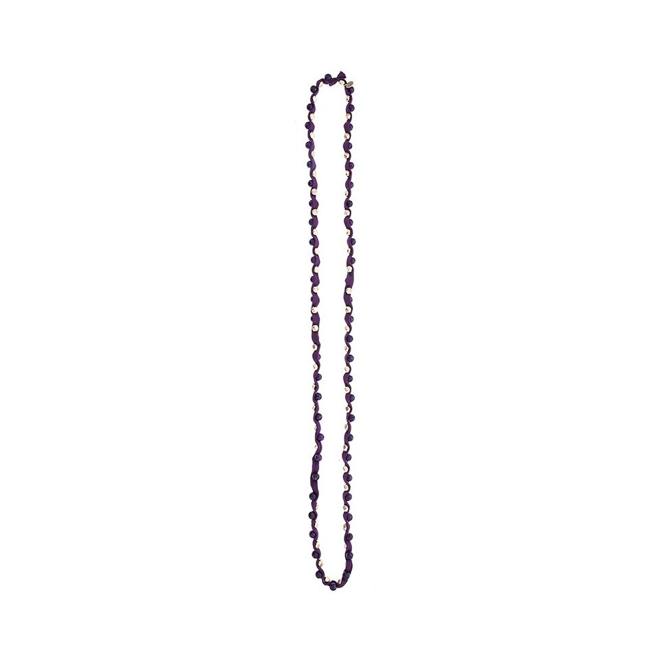 LONG TUBE NECKLACE WITH METAL IMITATION BEADS STONES
