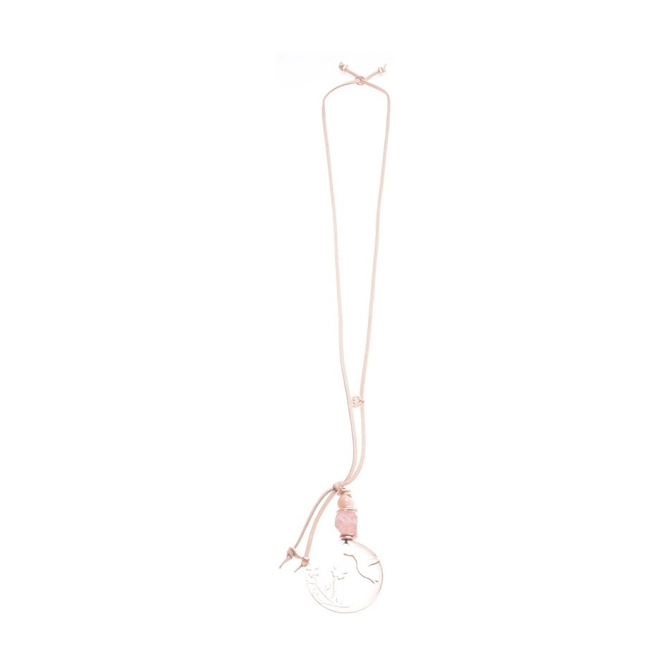 LONG NECKLACE WITH STONE PENDANT AND METAL MEDALLION