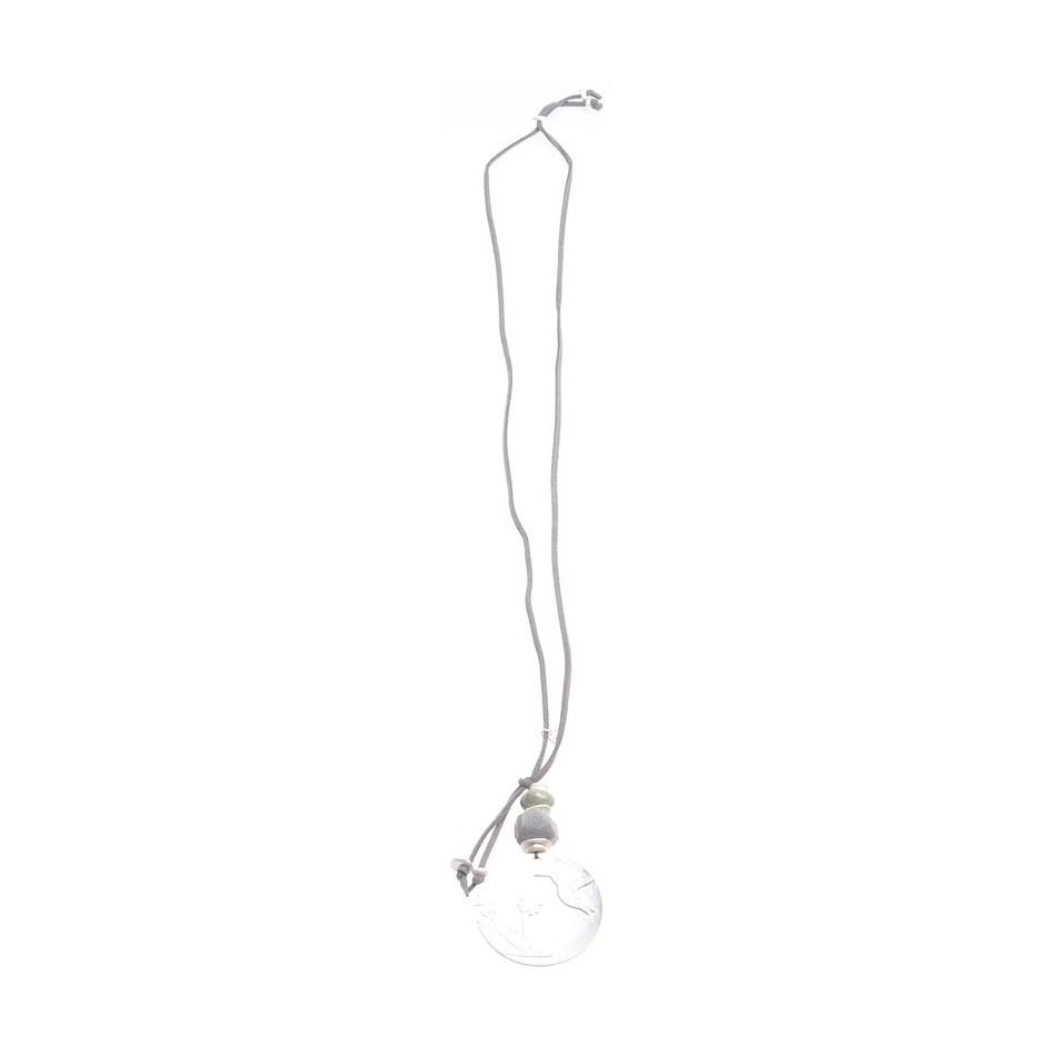 LONG NECKLACE WITH STONE PENDANT AND METAL MEDALLION
