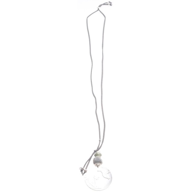 LONG NECKLACE WITH STONE PENDANT AND METAL MEDALLION