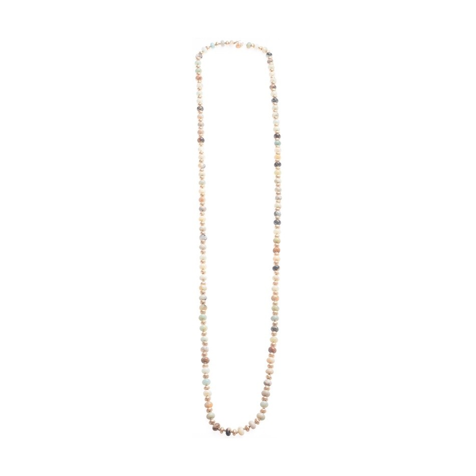 LONG NECKLACE WITH STONES AND METAL BEADS