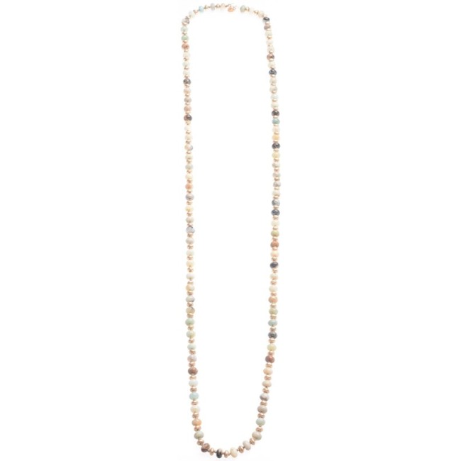 LONG NECKLACE WITH STONES AND METAL BEADS