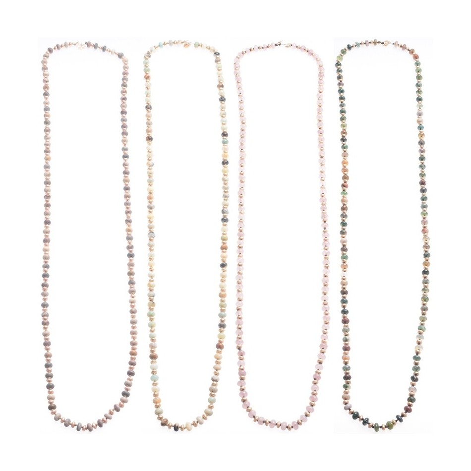 LONG NECKLACE WITH STONES AND METAL BEADS