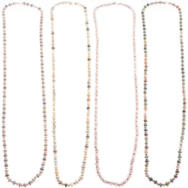LONG NECKLACE WITH STONES AND METAL BEADS
