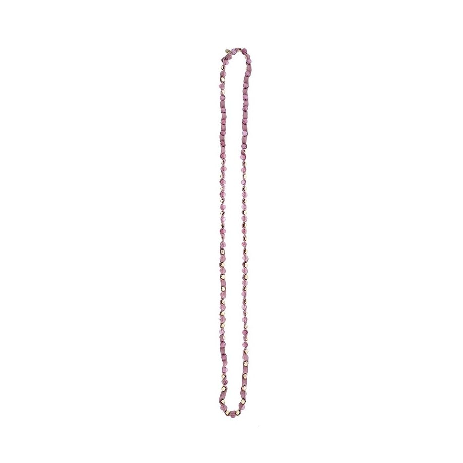 LONG TUBE NECKLACE WITH METAL IMITATION BEADS STONES