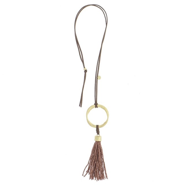 COLLAR LARGO COLGANTE ANILLA METAL FLECO RAFIA