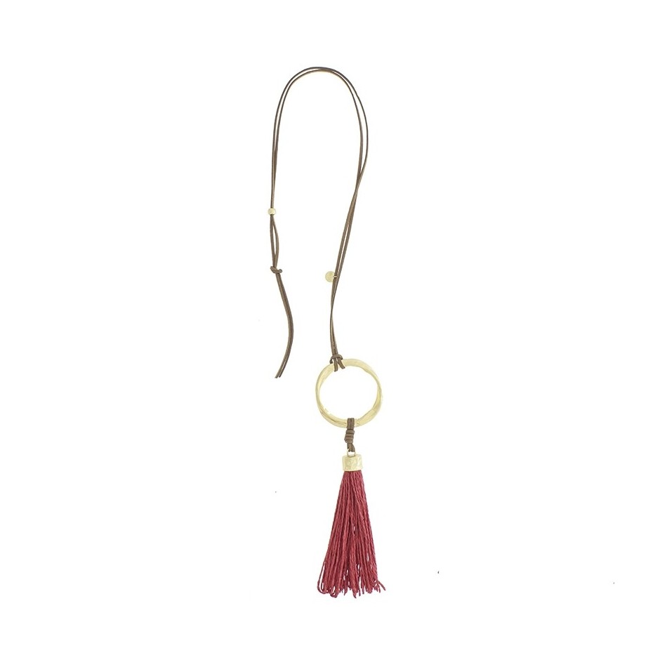 COLLAR LARGO COLGANTE ANILLA METAL FLECO RAFIA