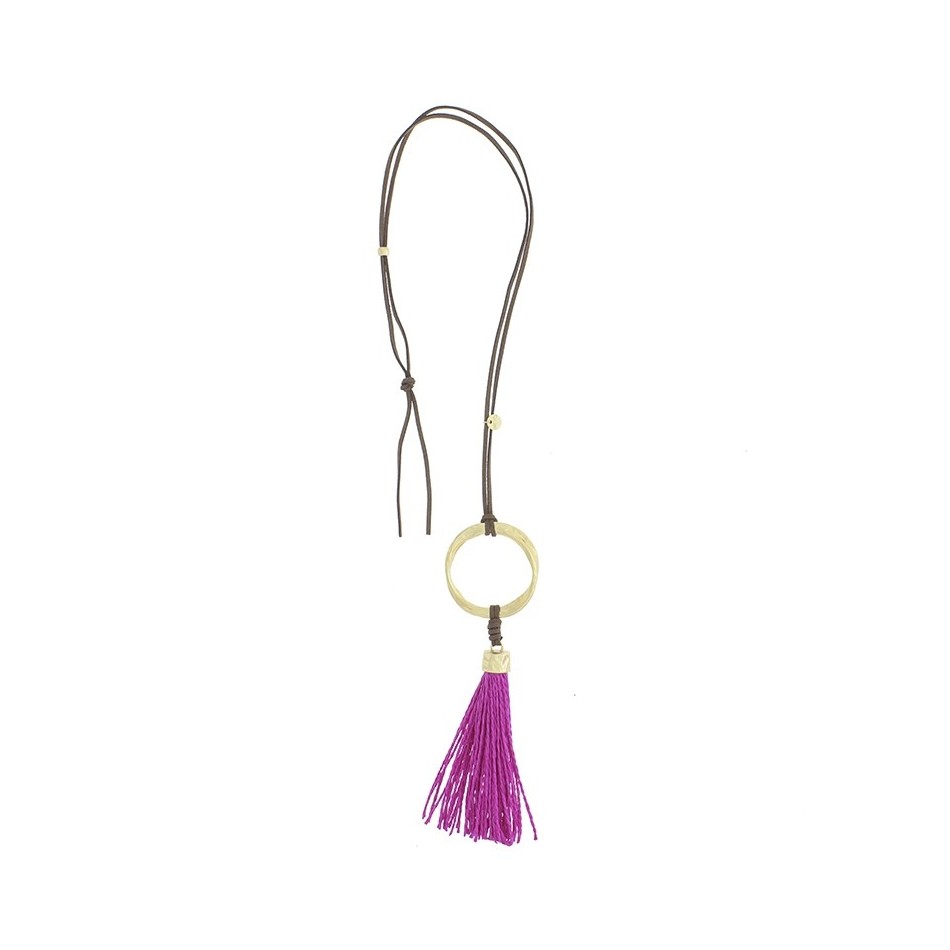 COLLAR LARGO COLGANTE ANILLA METAL FLECO RAFIA