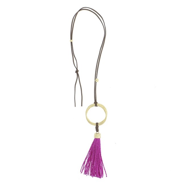 COLLAR LARGO COLGANTE ANILLA METAL FLECO RAFIA
