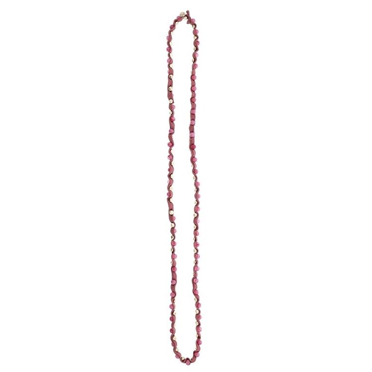 LONG TUBE NECKLACE WITH METAL IMITATION BEADS STONES