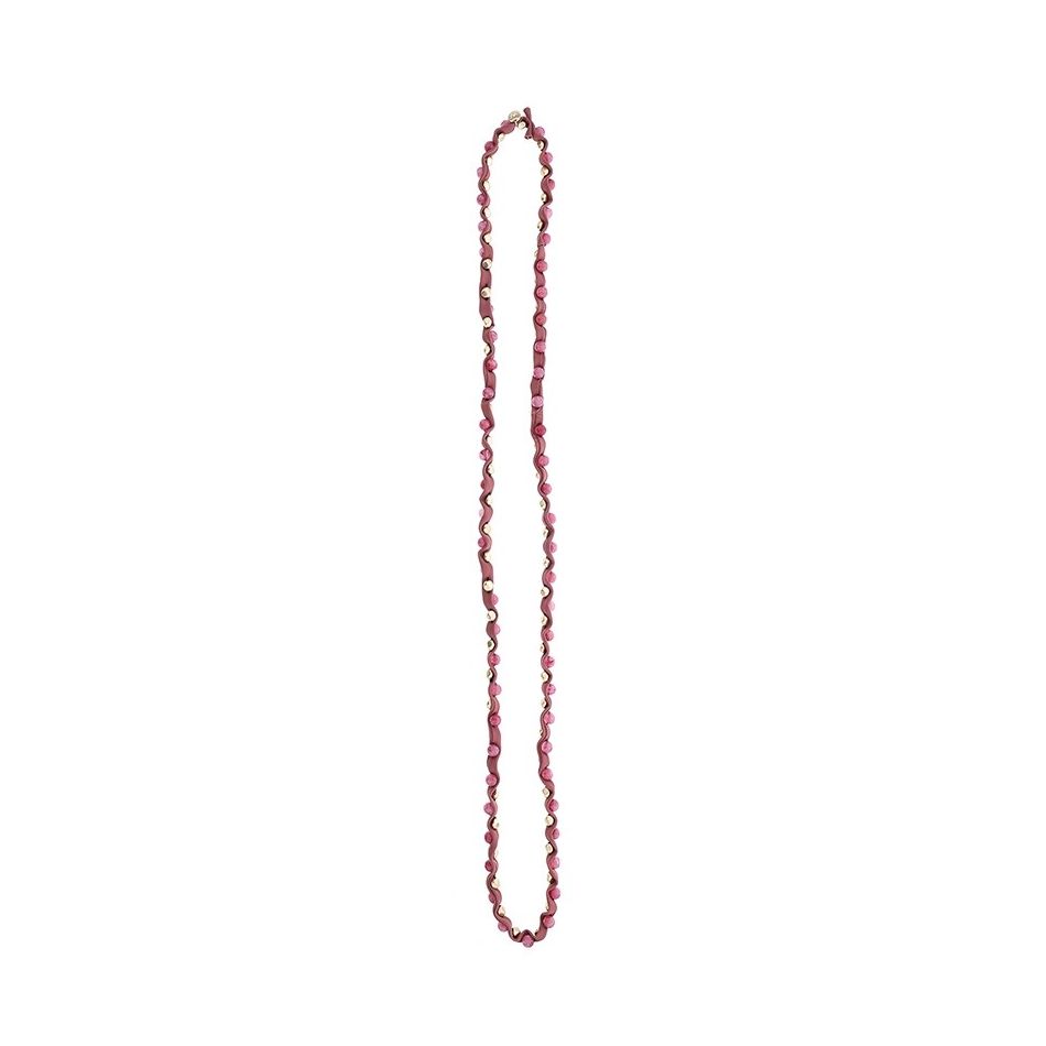 LONG TUBE NECKLACE WITH METAL IMITATION BEADS STONES