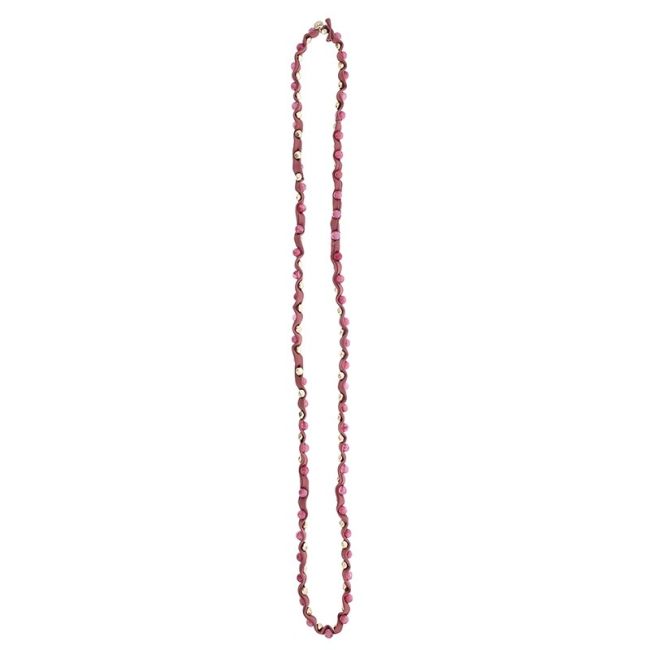 LONG TUBE NECKLACE WITH METAL IMITATION BEADS STONES