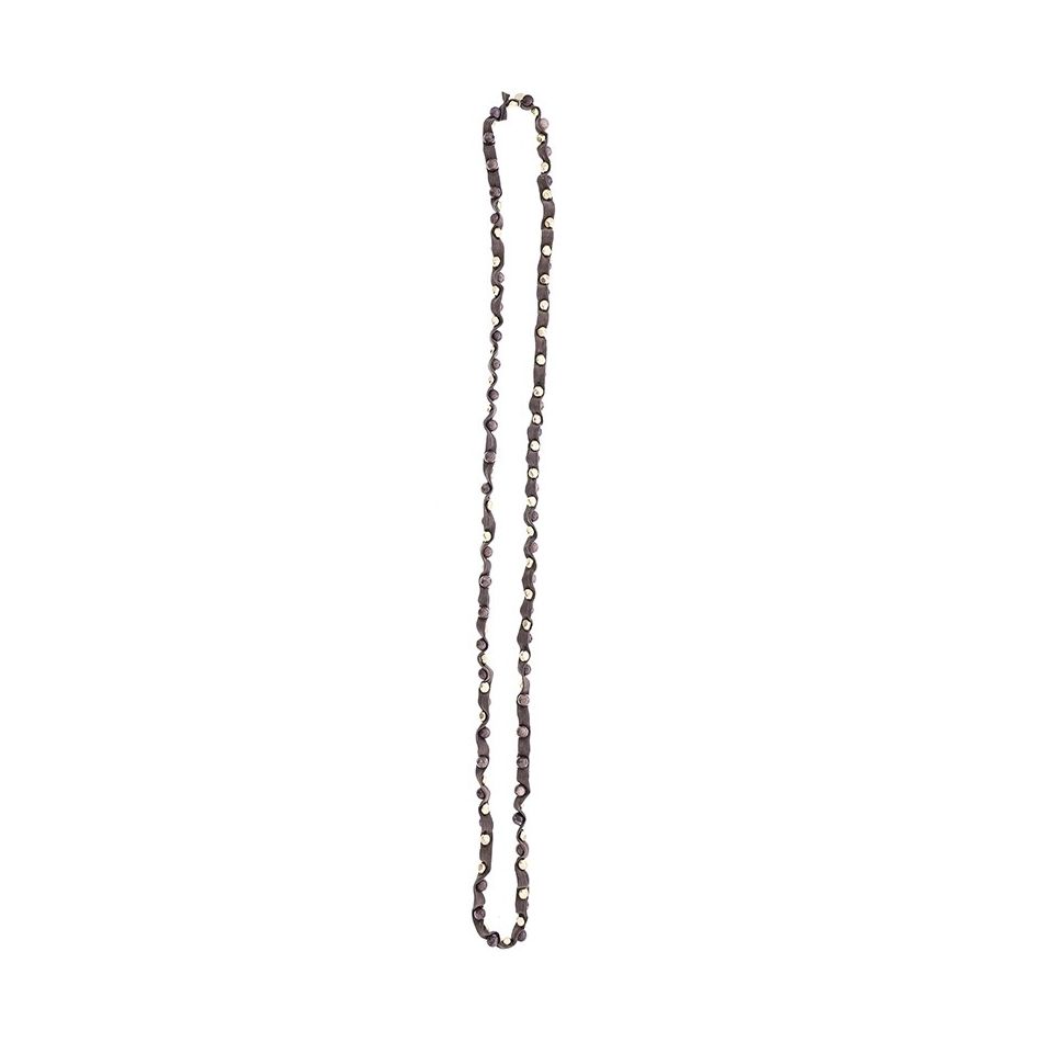 LONG TUBE NECKLACE WITH METAL IMITATION BEADS STONES