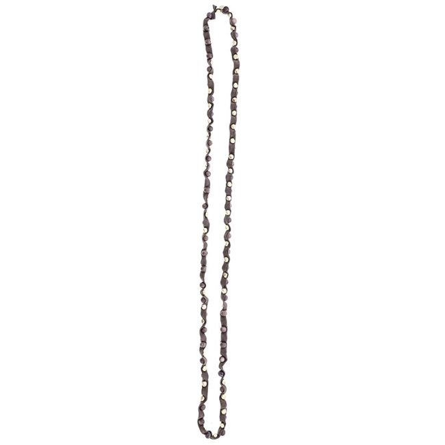 LONG TUBE NECKLACE WITH METAL IMITATION BEADS STONES