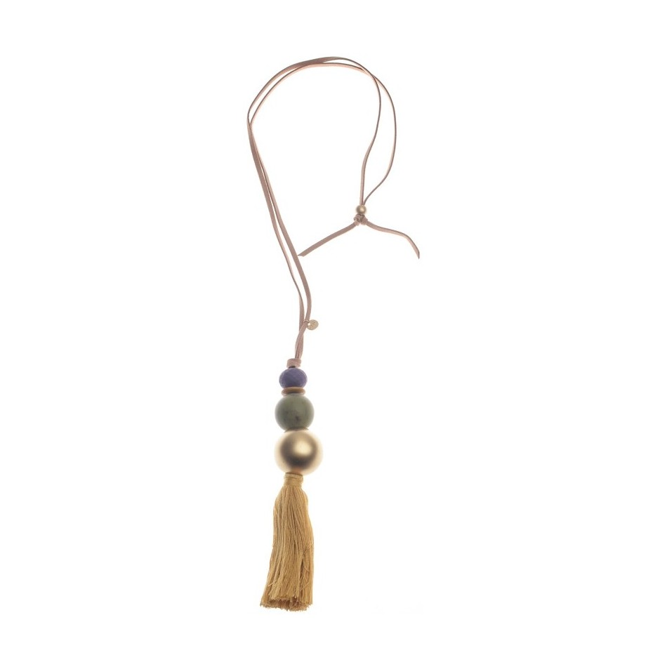 COLLAR LARGO COLGANTE CUENTAS RESINA FLECO