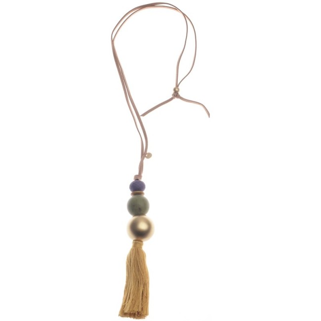 COLLAR LARGO COLGANTE CUENTAS RESINA FLECO