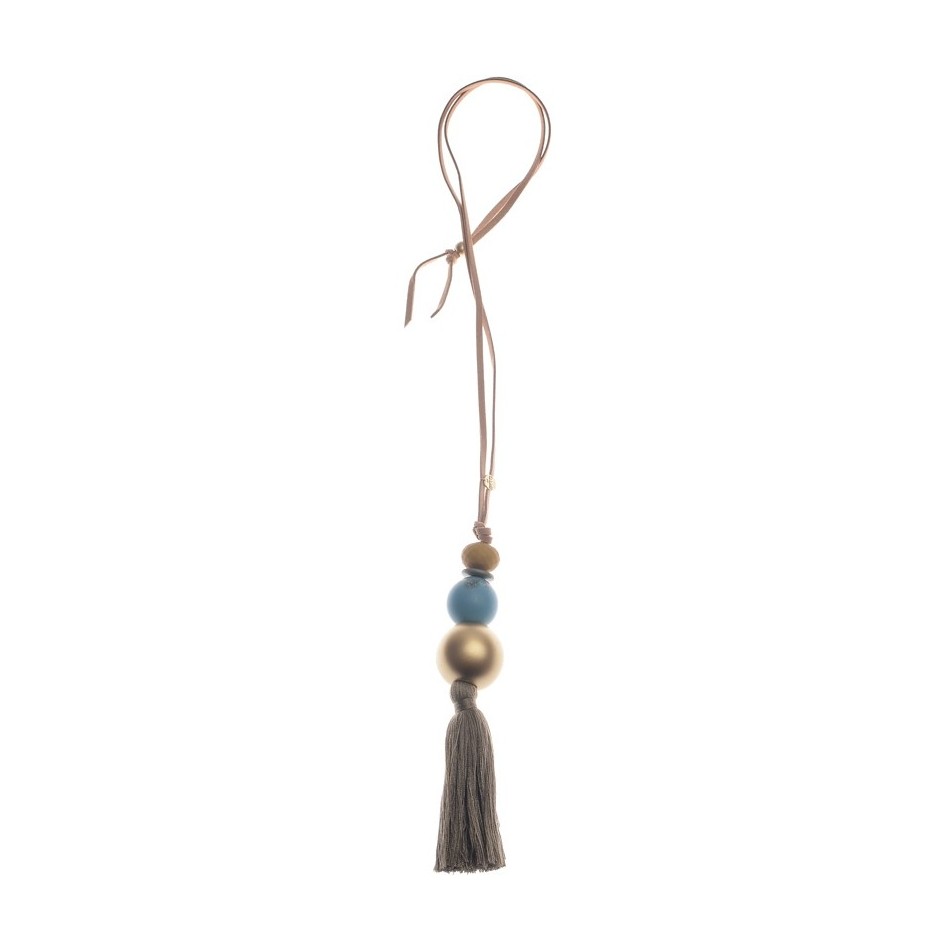 LONG RESIN BEAD PENDANT NECKLACE WITH FRINGE