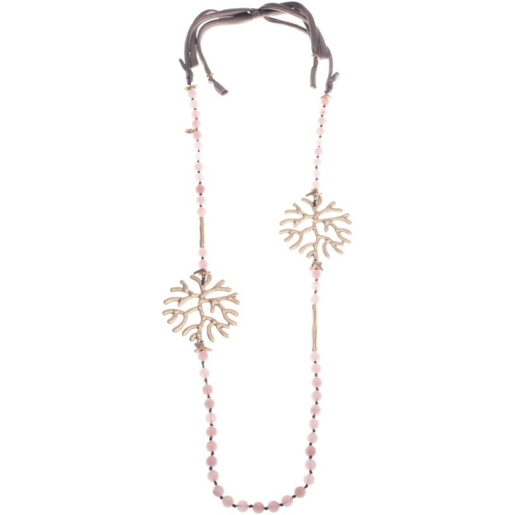 COLLAR LARGO PIEDRAS DOBLE CORAL METAL