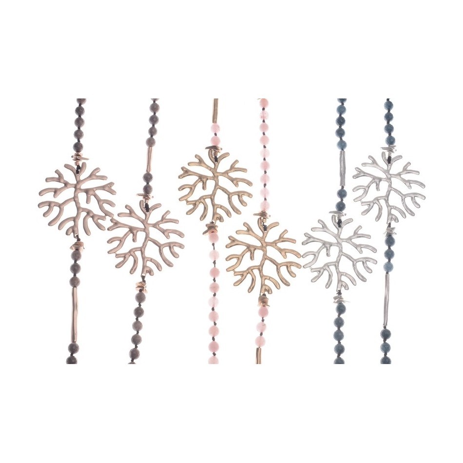 LONG DOUBLE CORAL METAL STONE NECKLACE