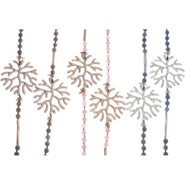 LONG DOUBLE CORAL METAL STONE NECKLACE