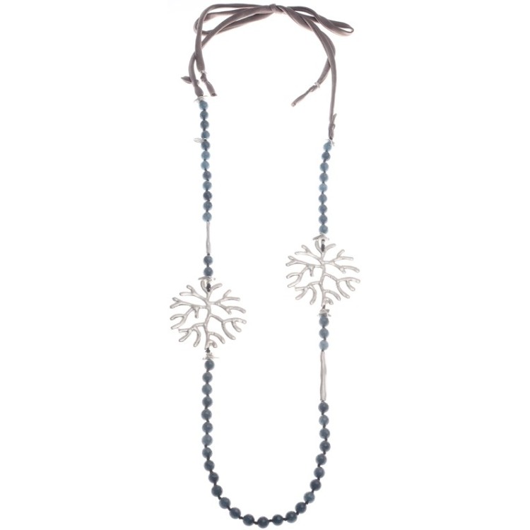 COLLAR LARGO PIEDRAS DOBLE CORAL METAL 2
