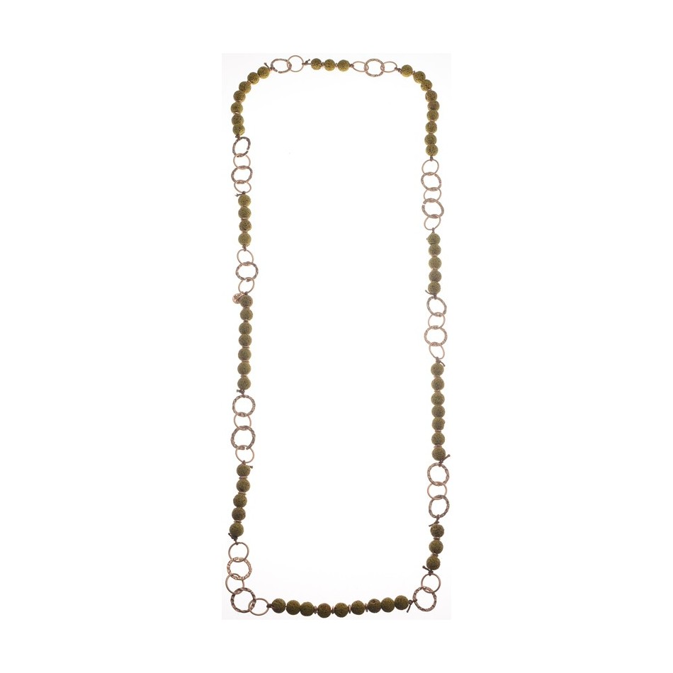 COLLAR LARGO CUENTAS LAVAS ANILLAS METAL