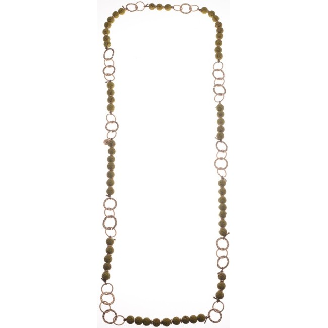 COLLAR LARGO CUENTAS LAVAS ANILLAS METAL