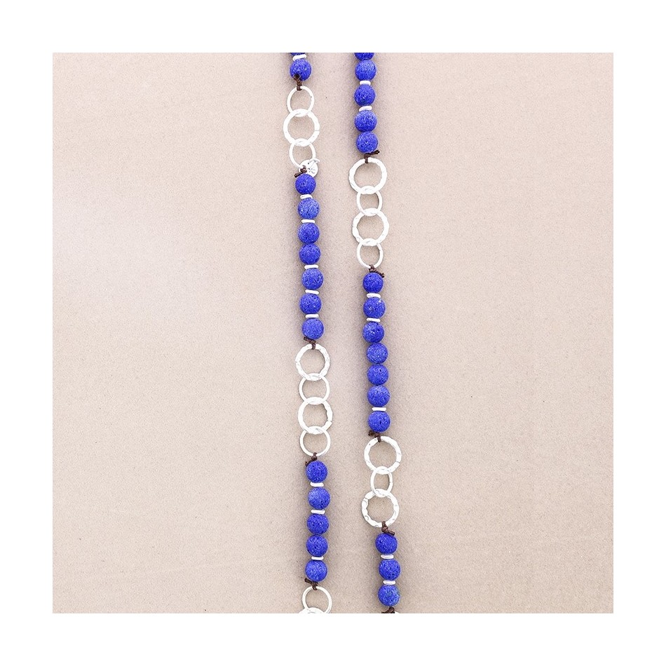 COLLAR LARGO CUENTAS LAVAS ANILLAS METAL