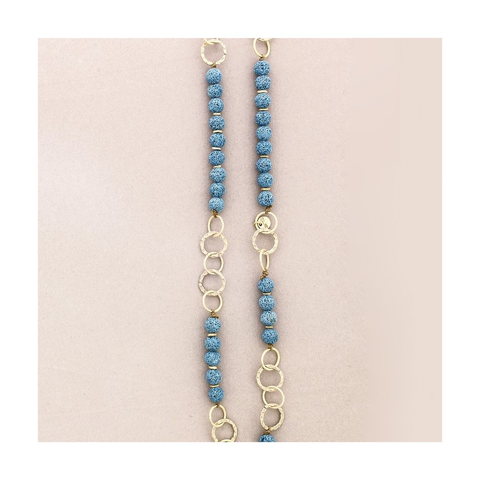 COLLAR LARGO CUENTAS LAVAS ANILLAS METAL