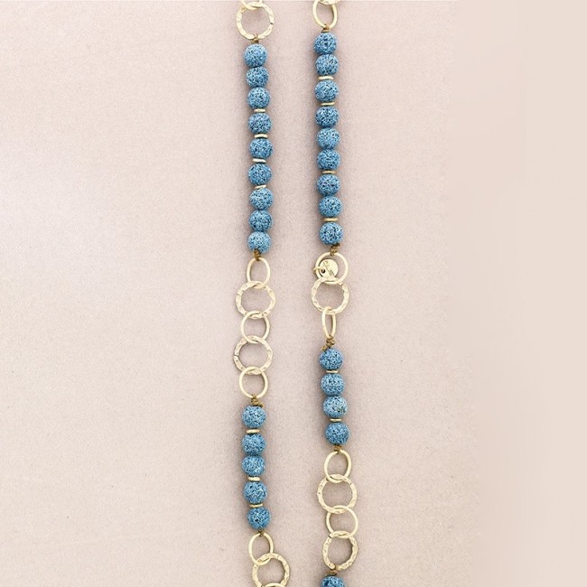COLLAR LARGO CUENTAS LAVAS ANILLAS METAL