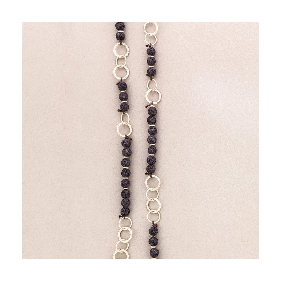 COLLAR LARGO CUENTAS LAVAS ANILLAS METAL