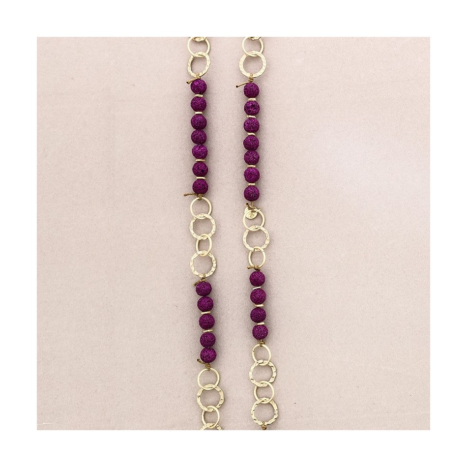COLLAR LARGO CUENTAS LAVAS ANILLAS METAL