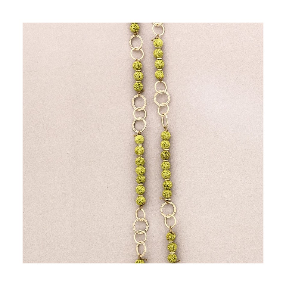 COLLAR LARGO CUENTAS LAVAS ANILLAS METAL